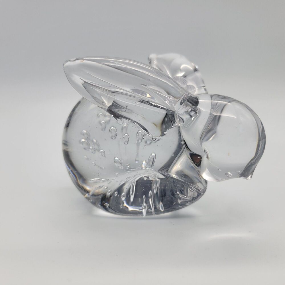 Vtg MCM Bunny Rabbit Figurine Art Glass Paperweight Controlled Bubbles 4” Long